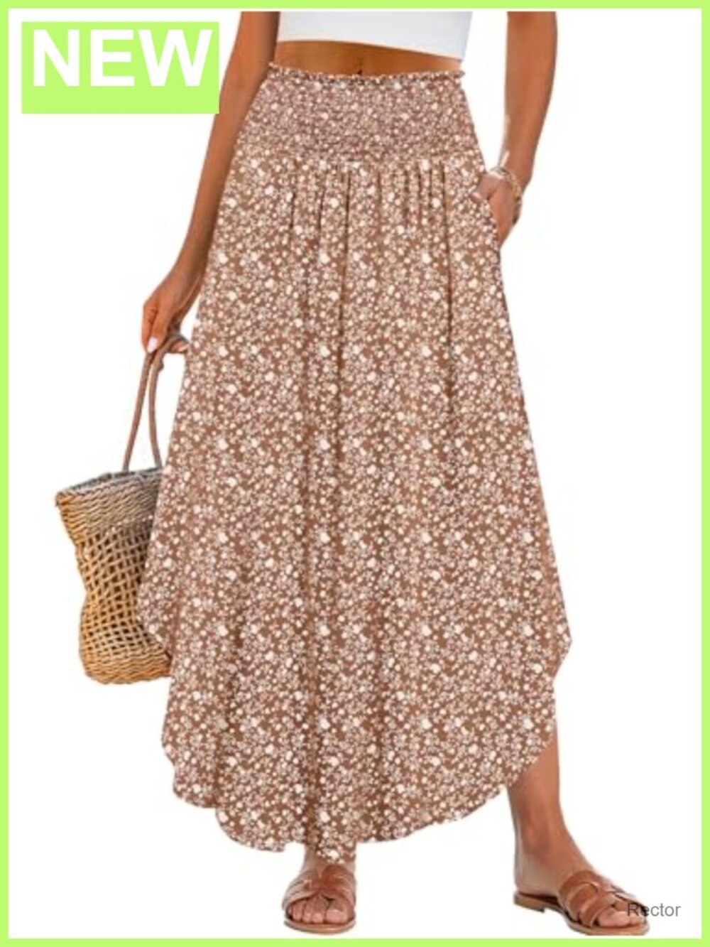 Women High Waist Floral Flowy Boho Maxi Skirt with Pockets Pleated